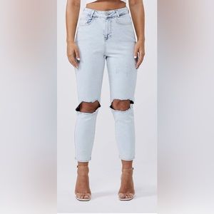 Legend MOM JEANS KNEE RIPPED - BLEACH WASH